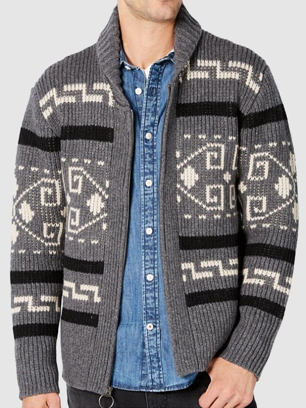 Emil | Herren Frühlings Gemusterter Cardigan Mit Reißverschluss