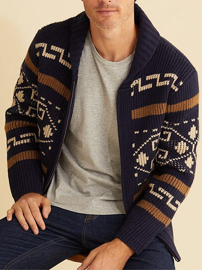 Emil | Herren Frühlings Gemusterter Cardigan Mit Reißverschluss