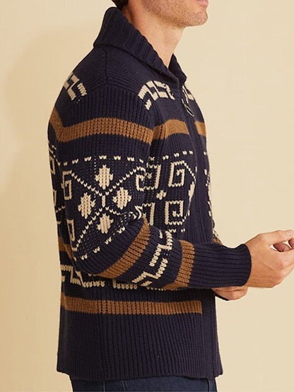Emil | Herren Frühlings Gemusterter Cardigan Mit Reißverschluss