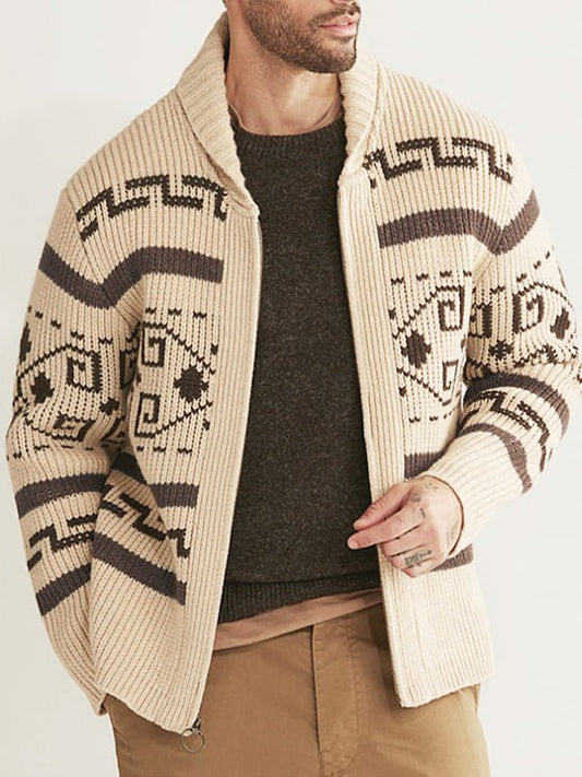Emil | Herren Frühlings Gemusterter Cardigan Mit Reißverschluss