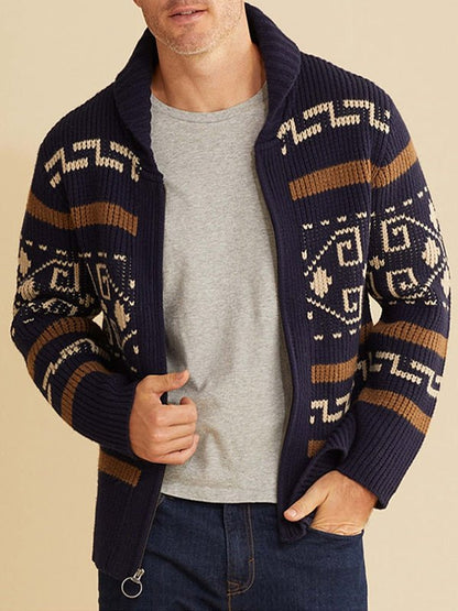 Emil | Herren Frühlings Gemusterter Cardigan Mit Reißverschluss
