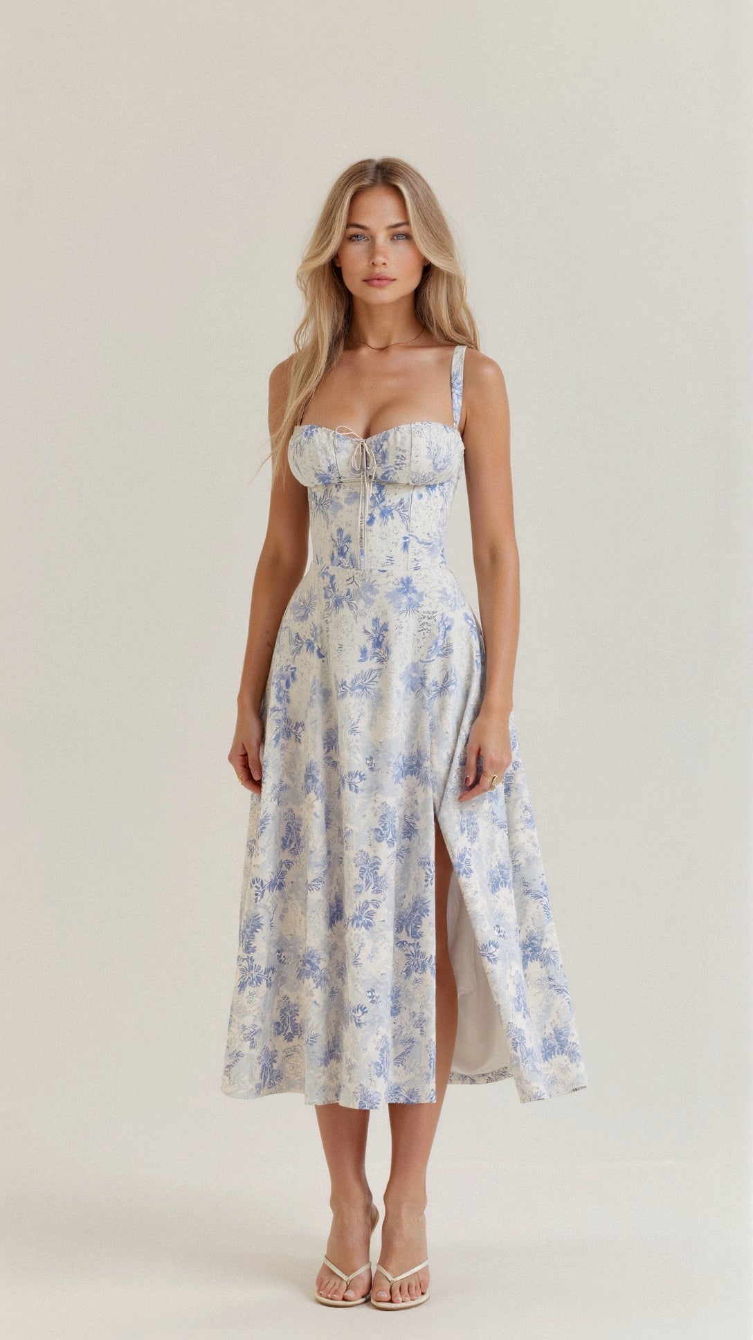 Karin| Damen Floral Chic Corset Midi Kleid