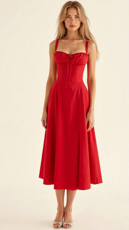 Karin| Damen Floral Chic Corset Midi Kleid