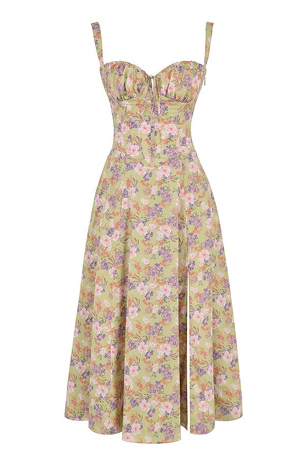 Karin| Damen Floral Chic Corset Midi Kleid