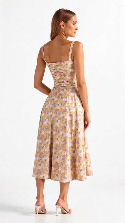 Karin| Damen Floral Chic Corset Midi Kleid