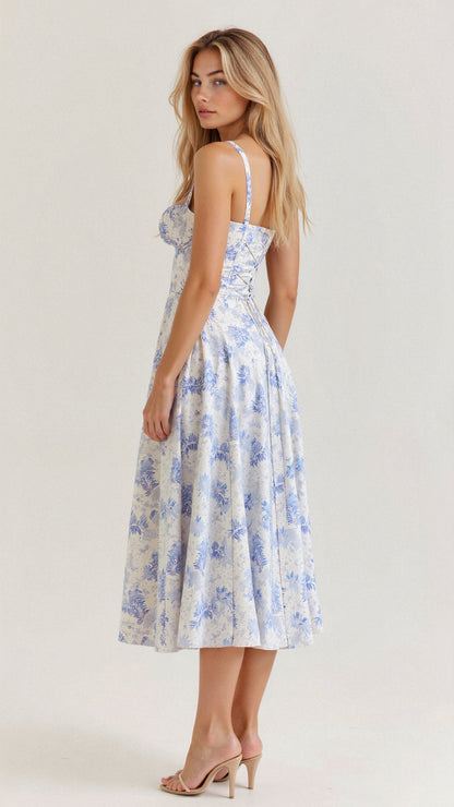 Karin| Damen Floral Chic Corset Midi Kleid