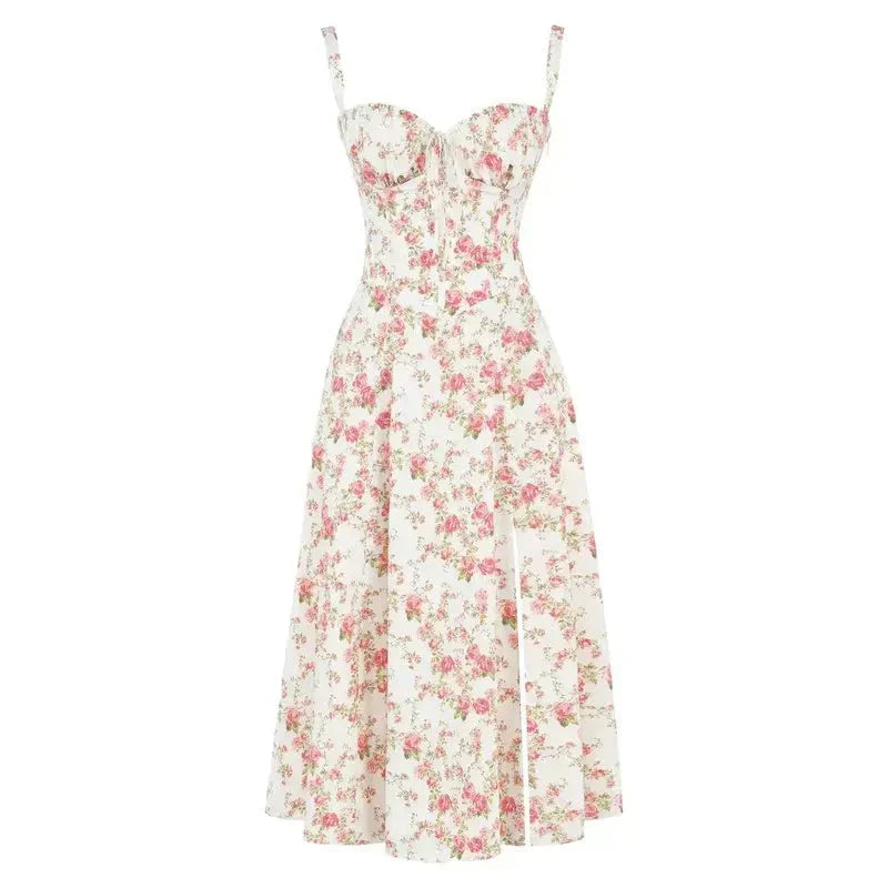 Karin| Damen Floral Chic Corset Midi Kleid