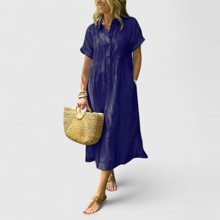 Lydia | Damen Lockeres Gestreiftes Hemd-Midikleid