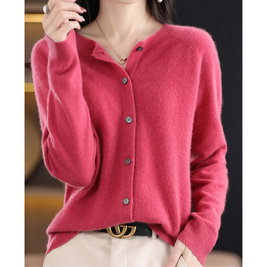 Marion | Damen Herbst Wollstrickjacke mit Knöpfen