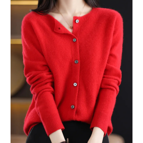 Marion | Damen Herbst Wollstrickjacke mit Knöpfen