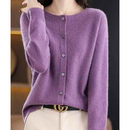 Marion | Damen Herbst Wollstrickjacke mit Knöpfen