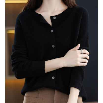 Marion | Damen Herbst Wollstrickjacke mit Knöpfen