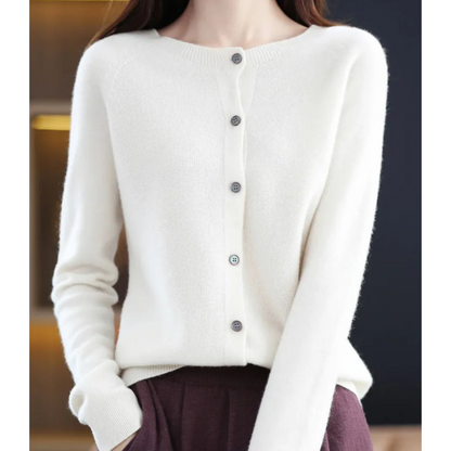 Marion | Damen Herbst Wollstrickjacke mit Knöpfen