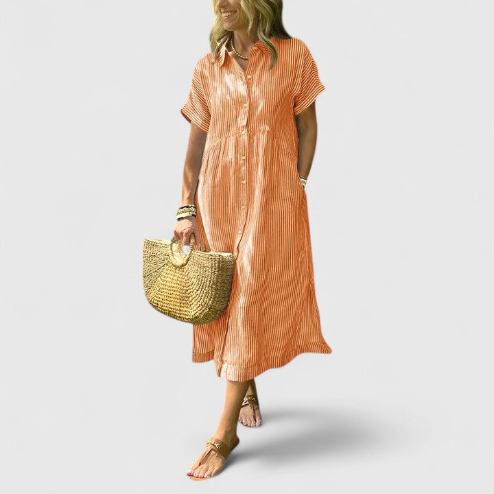 Lydia | Damen Lockeres Gestreiftes Hemd-Midikleid