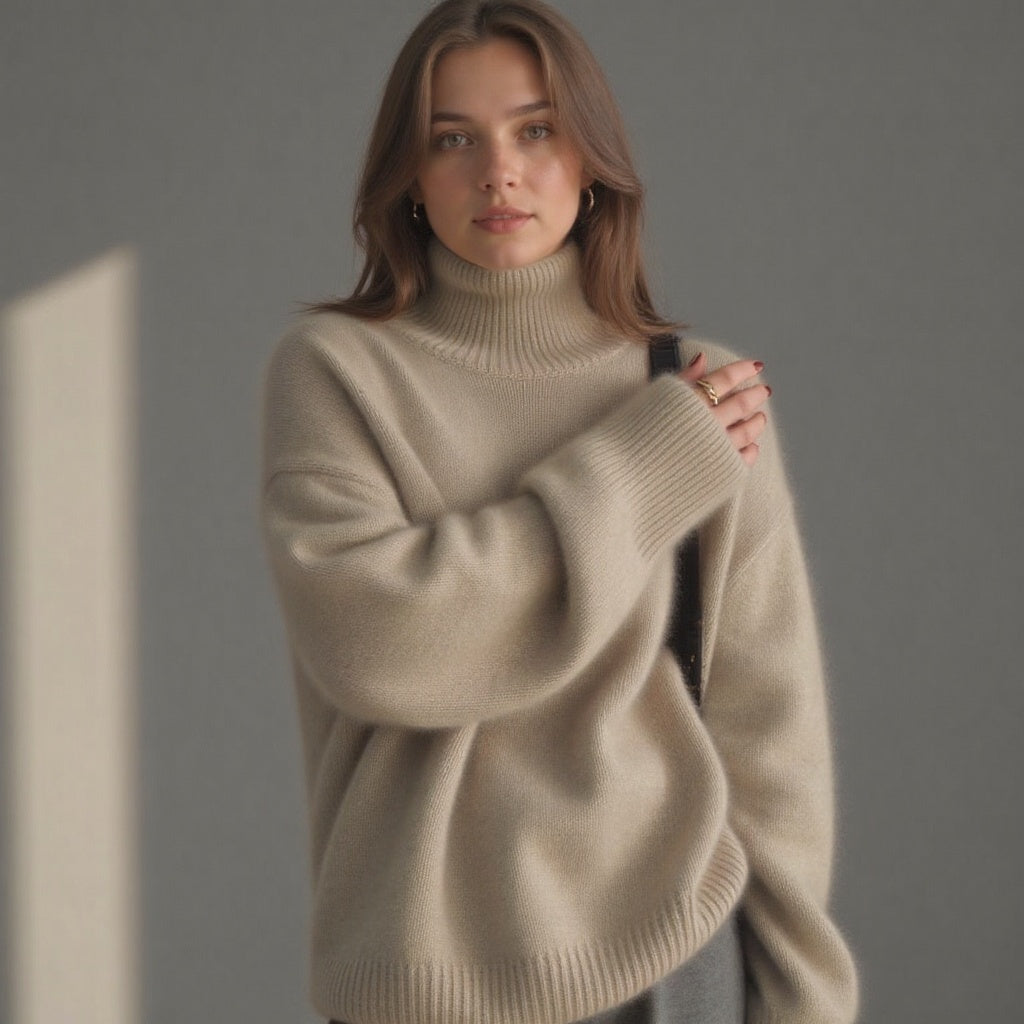 Daniela | Damen Herbst Oversize-Strickpullover mit Rollkragen