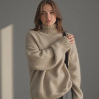 Daniela | Damen Herbst Oversize-Strickpullover mit Rollkragen