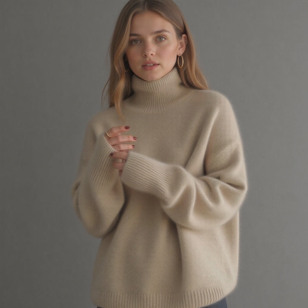 Daniela | Damen Herbst Oversize-Strickpullover mit Rollkragen