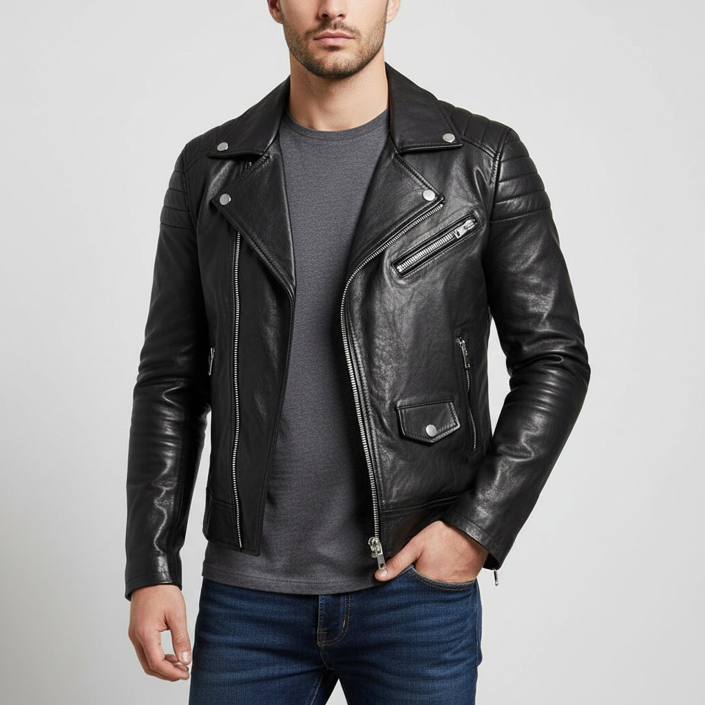 Nicole | Herren Herbst Zip-Up Lederjacke