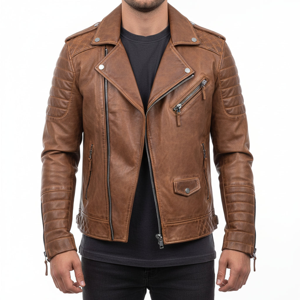 Nicole | Herren Herbst Zip-Up Lederjacke