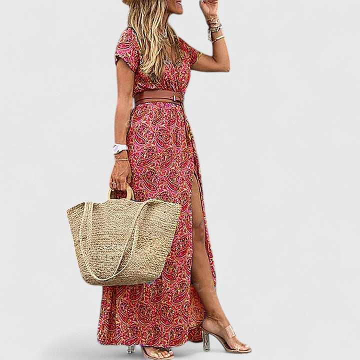 Natalie | Damen Lässiges Boho-Maxikleid mit V-Ausschnitt