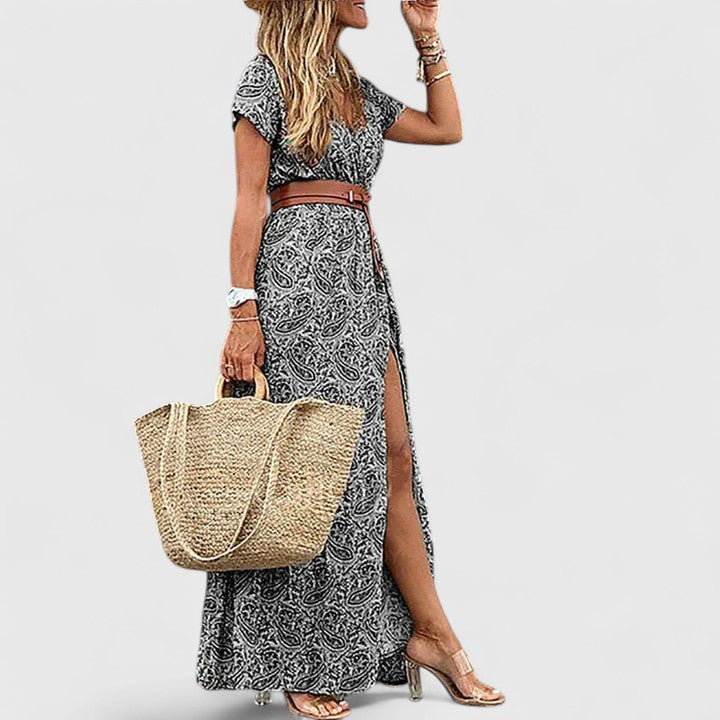 Natalie | Damen Lässiges Boho-Maxikleid mit V-Ausschnitt