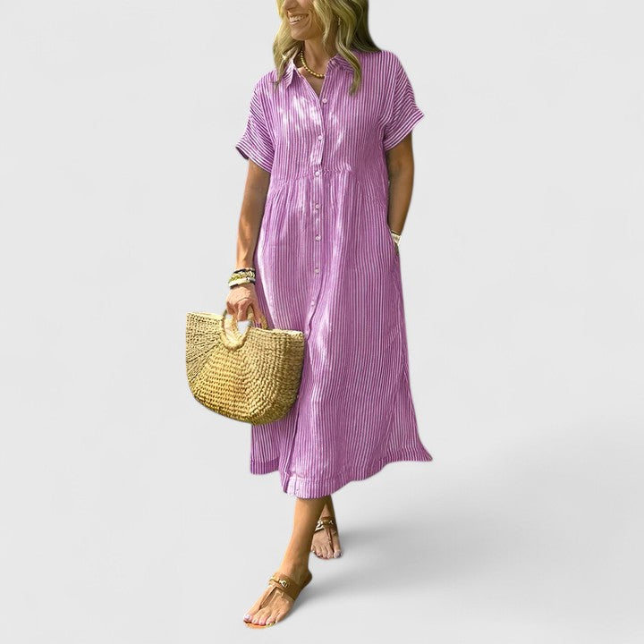 Lydia | Damen Lockeres Gestreiftes Hemd-Midikleid