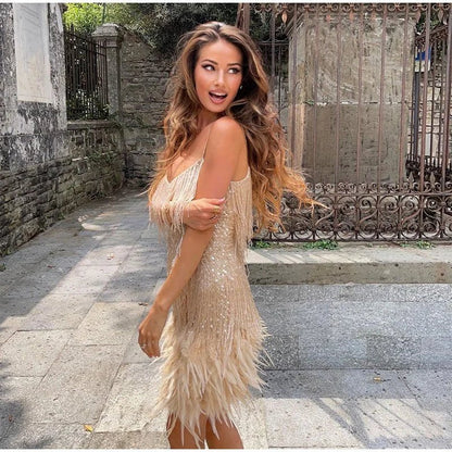Theresa | Damen Sommer Cocktail-Minikleid mit Figurbetonenden Pailletten