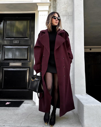 Franziska | Damen Langer Winter-Trenchcoat aus Wolle