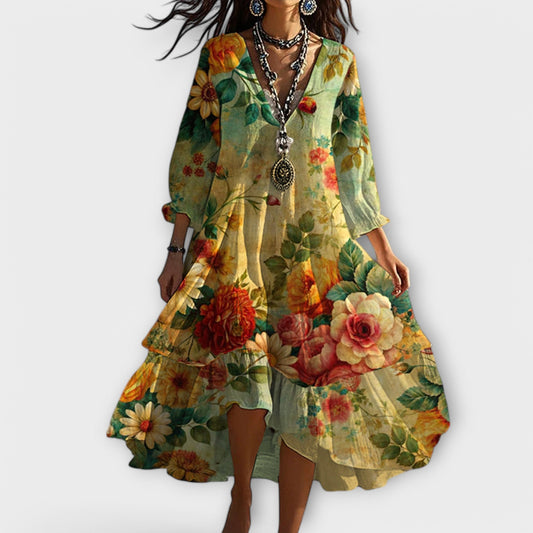 Victoria | Damen Vintage Boho V-Ausschnitt Sommerkleid