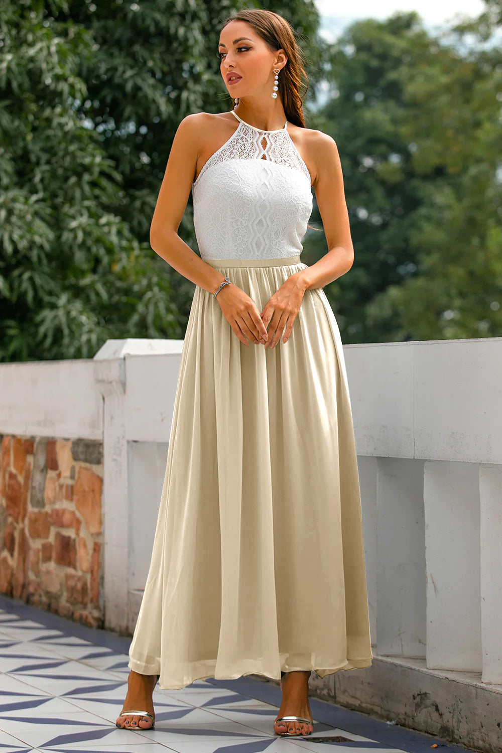 Nicole | Damen Halter Maxi Kleid für Hochzeitsgäste