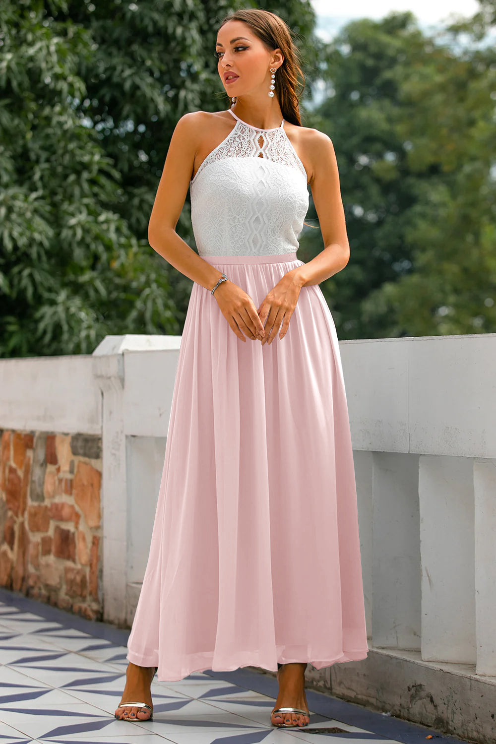 Nicole | Damen Halter Maxi Kleid für Hochzeitsgäste