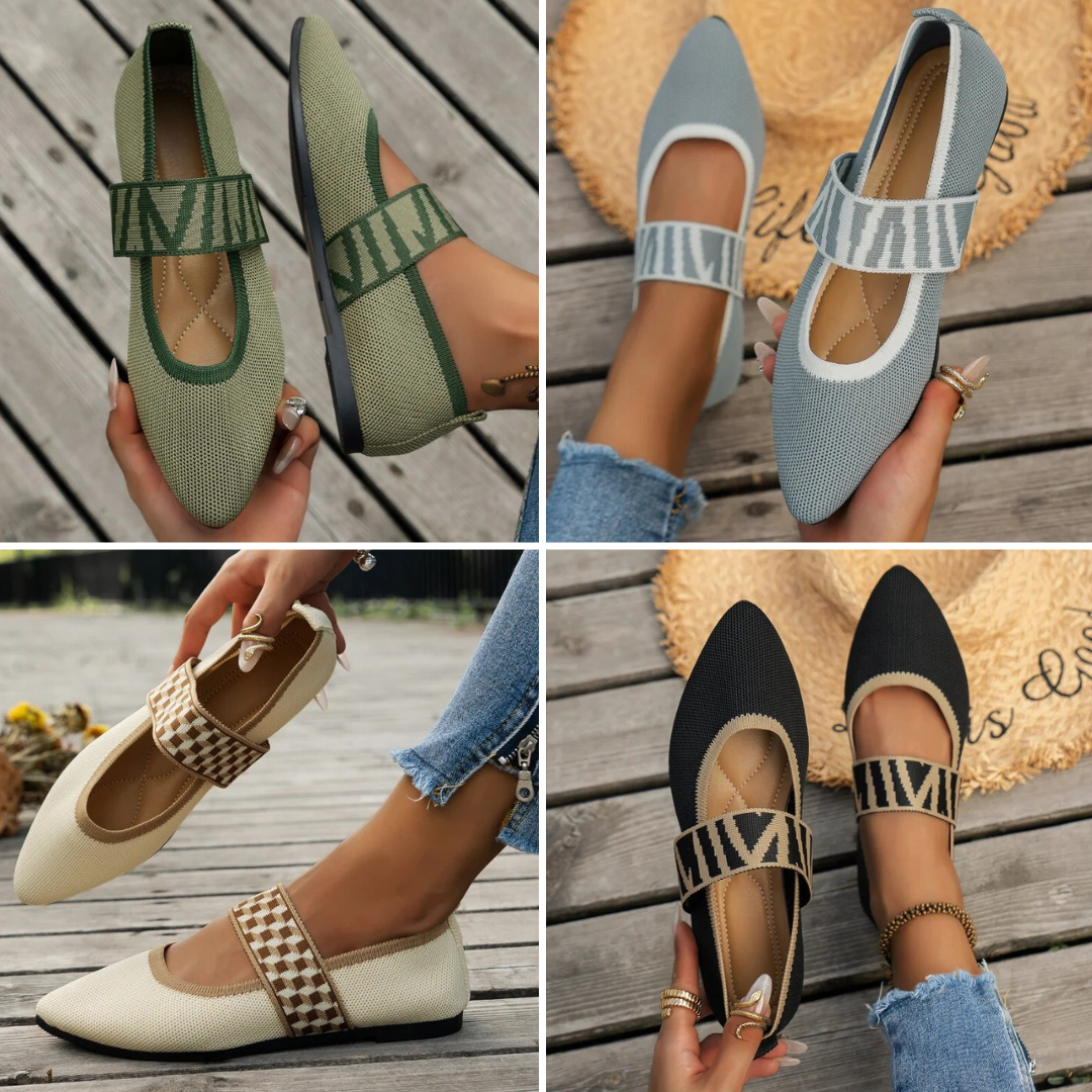 Yvonne | Damen Frühlings Ballerinas mit Riemen im Freizeitstil