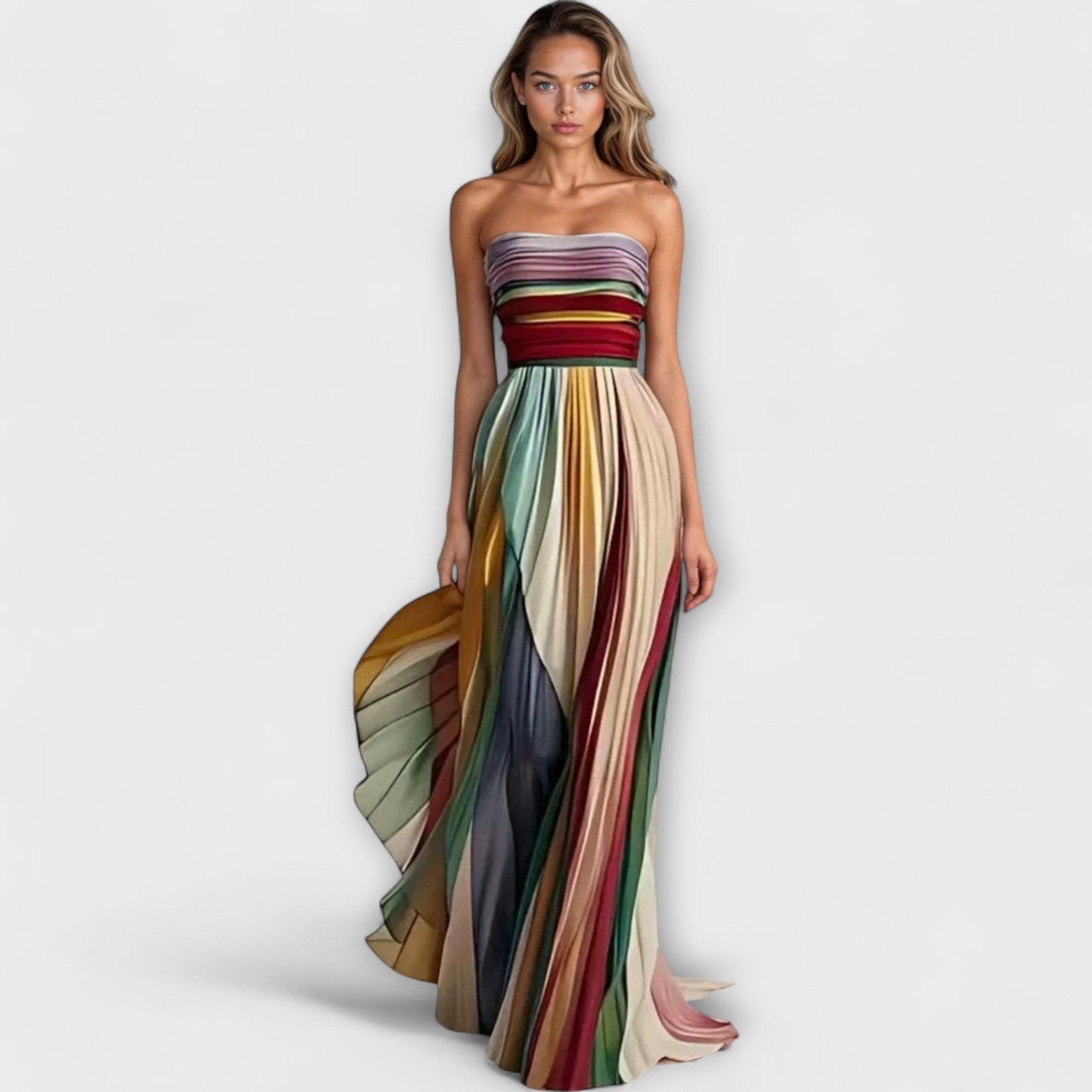 Marie | Damen Trägerloses Plissiertes Maxikleid