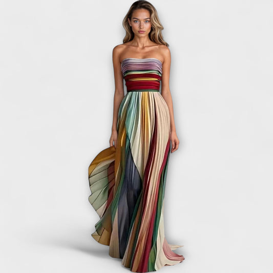 Marie | Damen Trägerloses Plissiertes Maxikleid