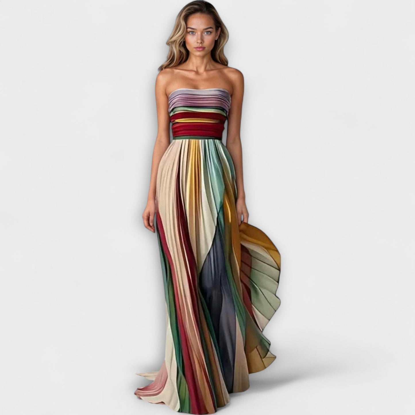 Marie | Damen Trägerloses Plissiertes Maxikleid