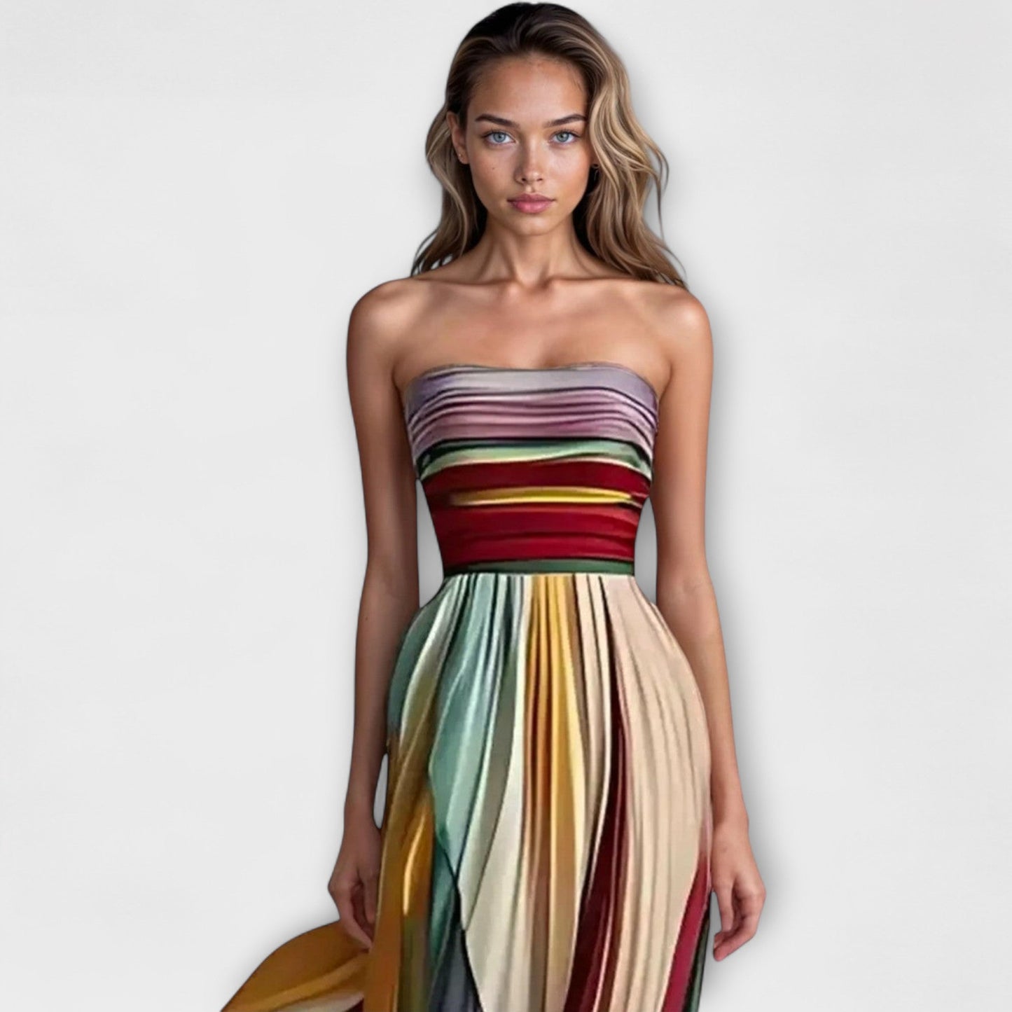 Marie | Damen Trägerloses Plissiertes Maxikleid