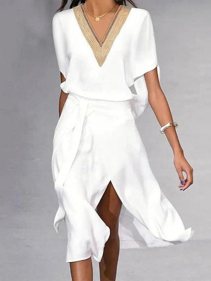 Ursula | Damen Sommer Midi-Kleid mit V-Ausschnitt