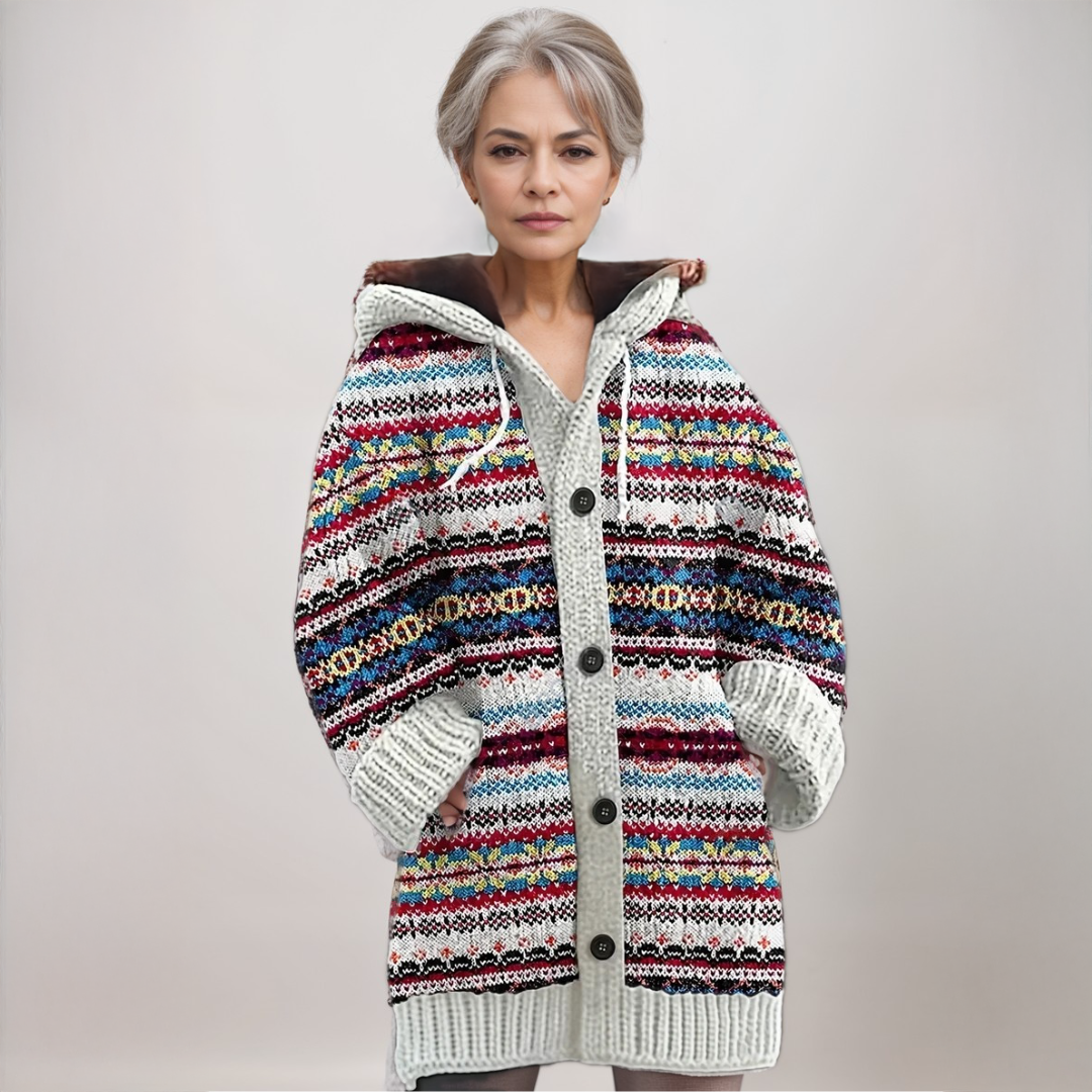 Andrea | Fair Isle Kapuzenstrickjacke für Damen
