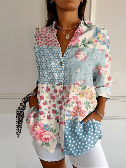 Greta | Damen Oberteil mit Blumenmuster und Knopfleiste vorne