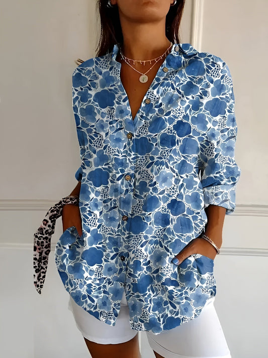 Greta | Damen Oberteil mit Blumenmuster und Knopfleiste vorne