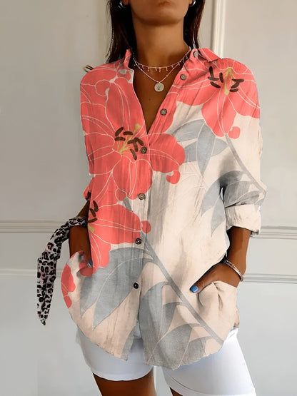 Greta | Damen Oberteil mit Blumenmuster und Knopfleiste vorne