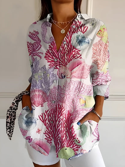 Greta | Damen Oberteil mit Blumenmuster und Knopfleiste vorne