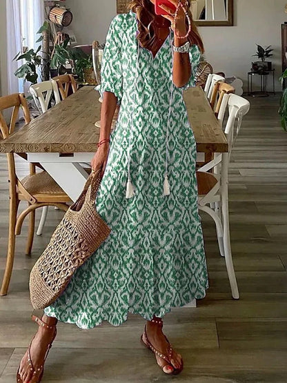 Claudia | Damen Freizeit-Maxikleid mit V-Ausschnitt und Blumenmuster