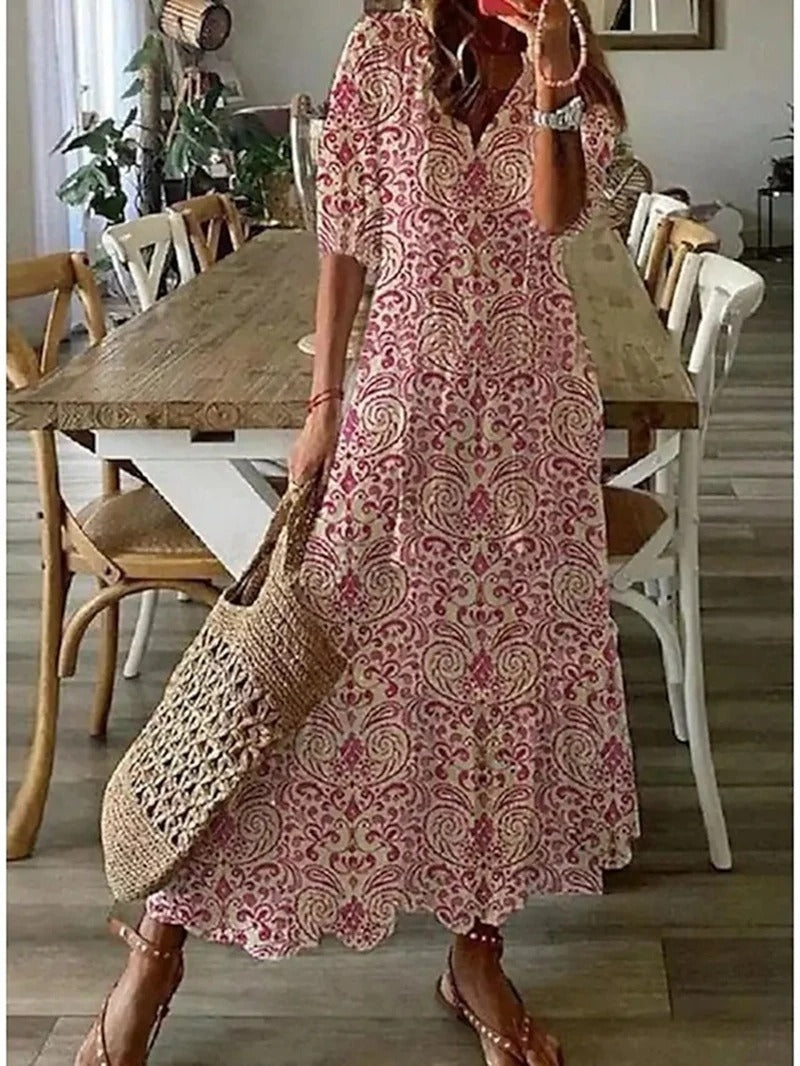 Claudia | Damen Freizeit-Maxikleid mit V-Ausschnitt und Blumenmuster
