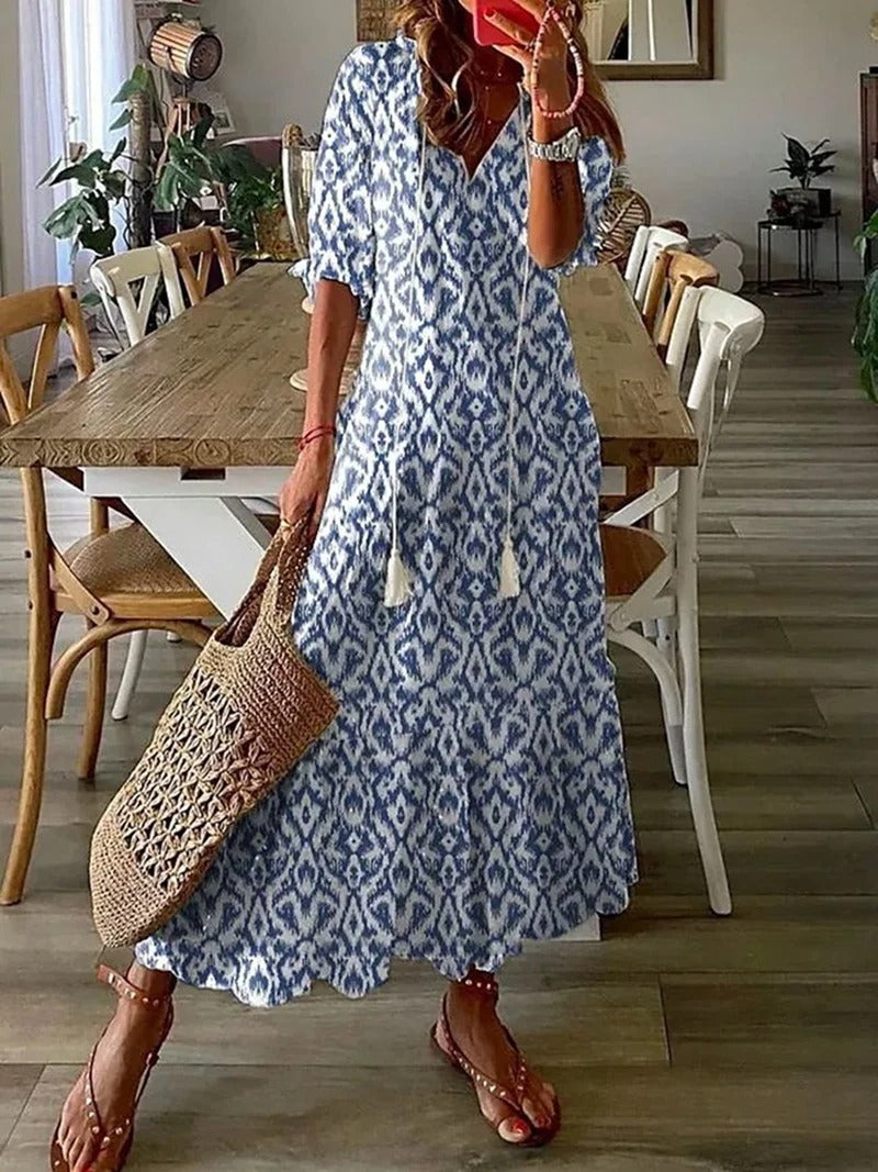 Claudia | Damen Freizeit-Maxikleid mit V-Ausschnitt und Blumenmuster