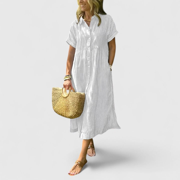 Lydia | Damen Lockeres Gestreiftes Hemd-Midikleid