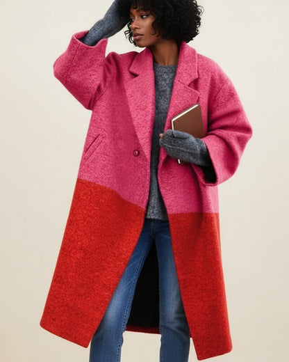Greta | Damen Bunter Langer Wintermantel aus Wolle