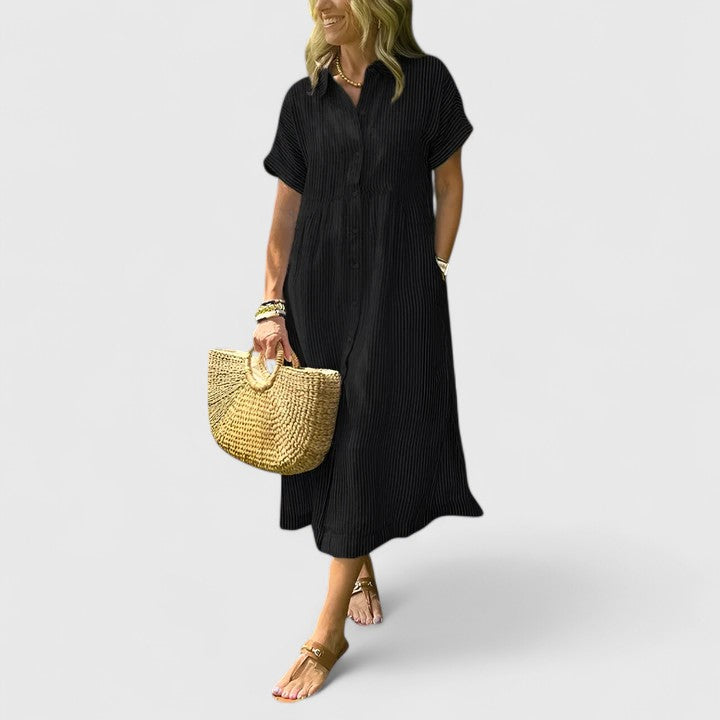 Lydia | Damen Lockeres Gestreiftes Hemd-Midikleid