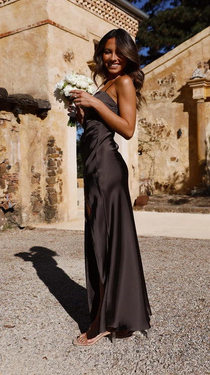 Kerstin | Damen Frühlings-Satin-Slip-Maxikleid